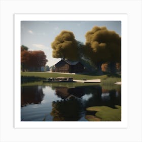 Cabin On A Lake Art Print