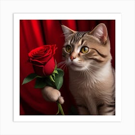 Cat With A Rose Art Print