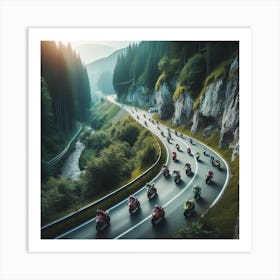 Motorcyclists In The Mountains Art Print