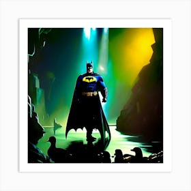 Batman and duck in cave  Art Print