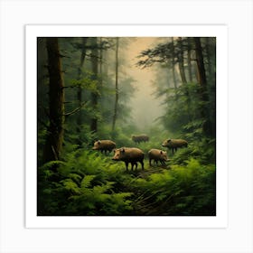 Boars In The Forest art print Art Print