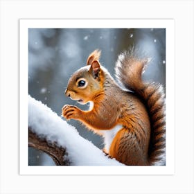 Squirrel In The Snow 1 Art Print