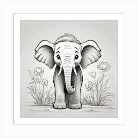 Cute Elephant Drawing Art Print