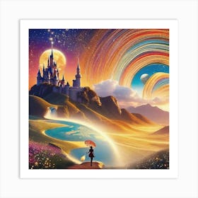 Cinderella'S Castle rainbow art Art Print