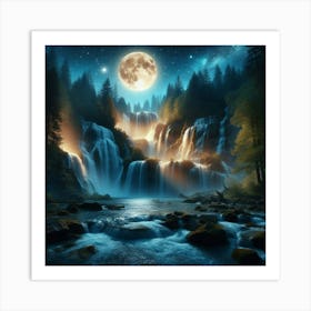 Waterfall At Night 3 Art Print