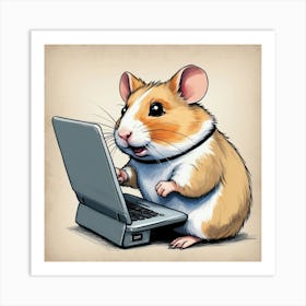 Hamster On A Laptop Art Print