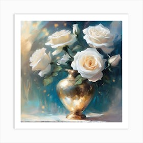 White Roses in Copper Vase 2 Art Print