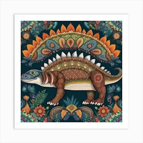 Dinosaurs And Flowers Art Print