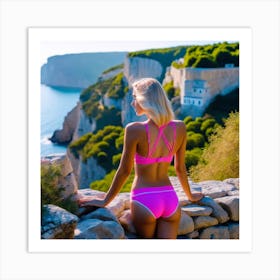 Blond Woman In Bikini Art Print