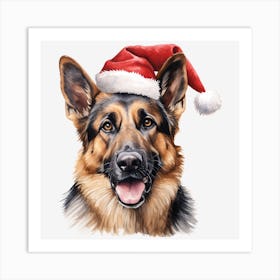 German Shepherd Christmas Hat Art Print