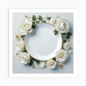 White Plate With Roses Art Print