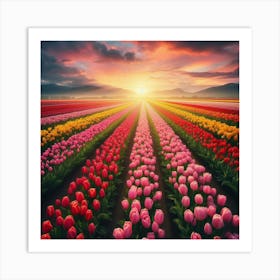 Tulip Field At Sunset 2 Art Print