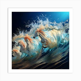 Firefly Wild Stream, Huge Wave, Spray, Transparent, Water Horses, Dynamic, Powerful, Natural, Ethere (8) Art Print