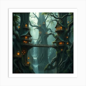 Elven City Built Into The Trees Art Print