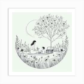 Mother And Child In The Garden Art Print