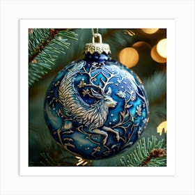 Ultra Detailed Porcelain Christmas Ornament Capturing A Vibrant Creature Design Illustrating A Myth Art Print