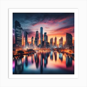 Cityscape At Dusk Art Print