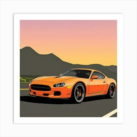 Elegant Automotive Design with Speed Focus Orange Sports Car On The Road Art Print