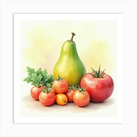 Artistic Watercolor Portrayal Of Fresh Produce With A Delicate And Appealing Backdrop 1 Art Print