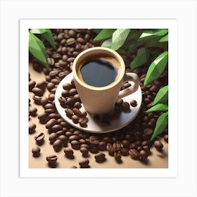 Coffee Cup With Coffee Beans 7 Art Print