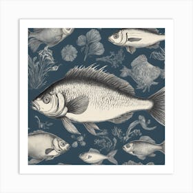 Vintage Kitchen Fish Botanical 1 Art Print