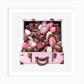 Pink Suitcase With Chocolates Art Print