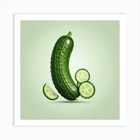 Cucumber On Green Background 1 Art Print