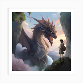 Girl And A Dragon Art Print