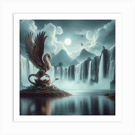 Eagle On A Waterfall Art Print