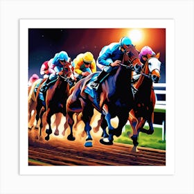 Horse Racing At Night Art Print