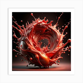 Red Liquid Splashing In A Circle Art Print