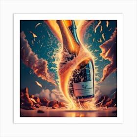 Champagne Bottle Exploding Art Print