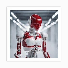 Porcelain And Hammered Matt Red Android Marionette Showing Cracked Inner Working, Tiny White Flowers (3) Art Print