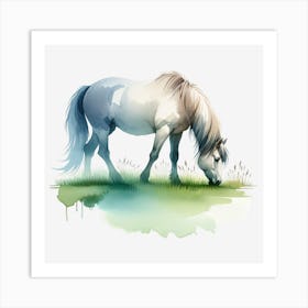 White Horse Grazing Art Print