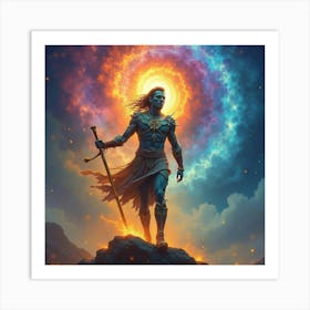 Soul Warrior With A Mystical Aura, Vivid Watercolor Background 1 Art Print