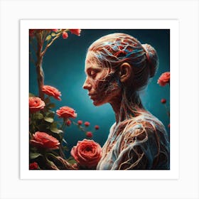 Woman With Roses Art Print