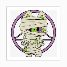 Mummy Wrap Cute Anime Cat Fire Halloween Art Print