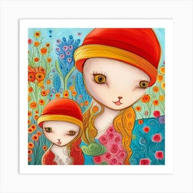 Adorable Garden Kittens In Hats Art Print