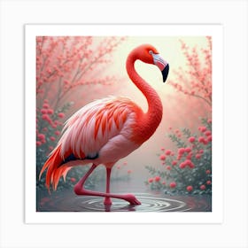 An Elegant Flamingo With A Flowing, Abstract Background Art Print