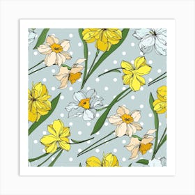 Daffodils Vector Narcissus Floral Botanical Flowers Art Print