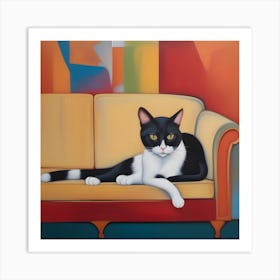 Cat On Couch Art Print