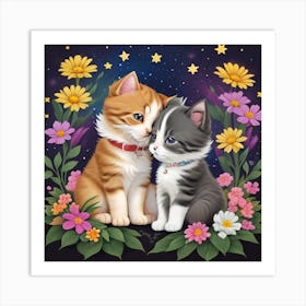 Two Kittens In Flowers2 Art Print