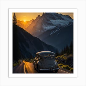 Old Car At Sunset 1 Art Print