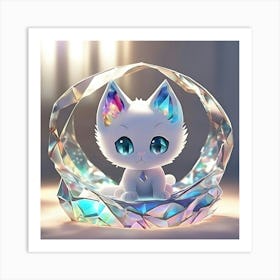 Kawaii Crystal Cat Art Print