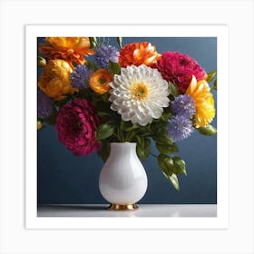 Colorful Flowers In A Vase 32 Art Print