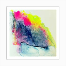 Abstract Neon and Grey, Watercolor Painting  Art Print