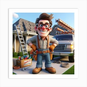 Cartoon Home Repair Man Art Print