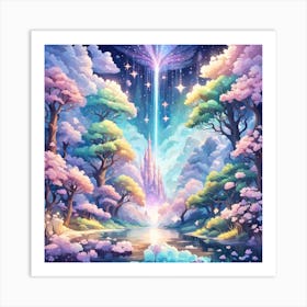 A Fantasy Forest With Twinkling Stars In Pastel Tone Square Composition 127 Art Print