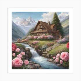 Roses By The Stream Art Print