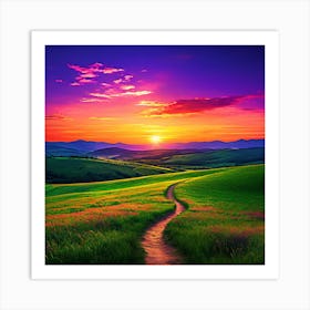 Sunset In A Field 1 Art Print